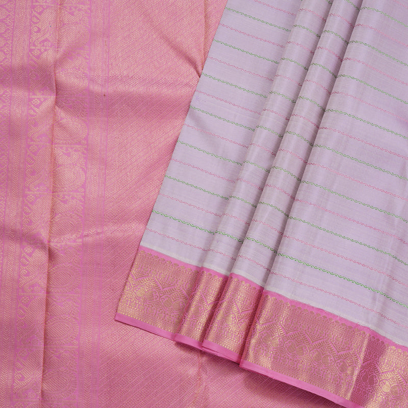 Hayagrivas Lilac Color Handloom Kanjivaram Silk Saree with Rose Pink Border KBD1520A2-1
