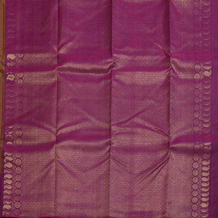 Hayagrivas Dark Fenugreek  Handloom Kanjivaram Silk Saree with Purple Border KBD1523A1-1