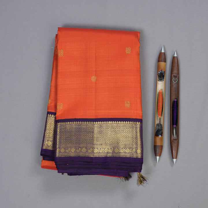 Hayagrivas Dark Orange Handloom Kanjivaram Silk Saree with Dark Purple Border KBD1526A1-1