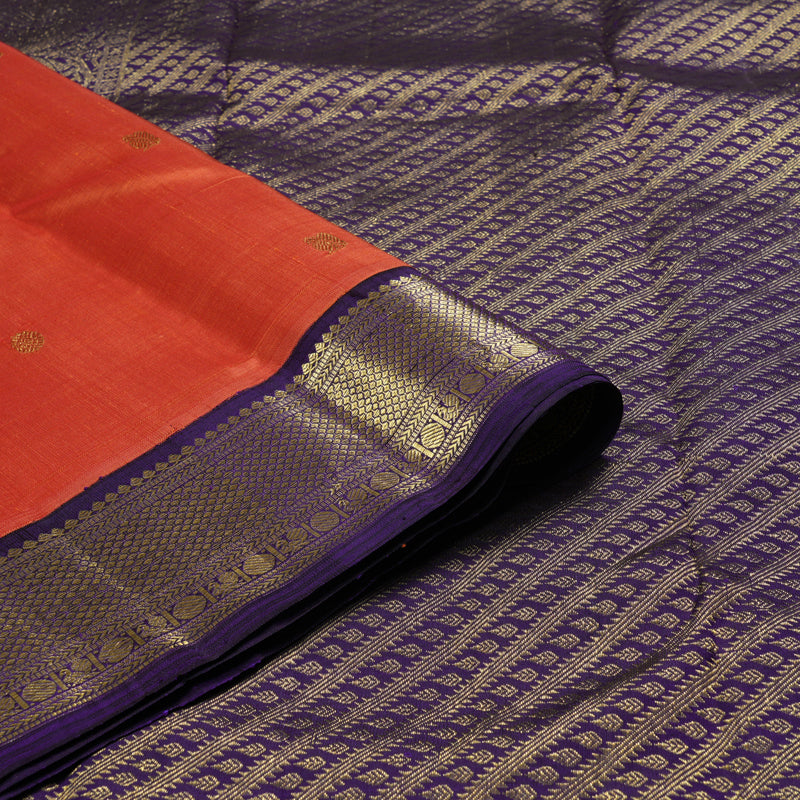 Hayagrivas Dark Orange Handloom Kanjivaram Silk Saree with Dark Purple Border KBD1526A1-1