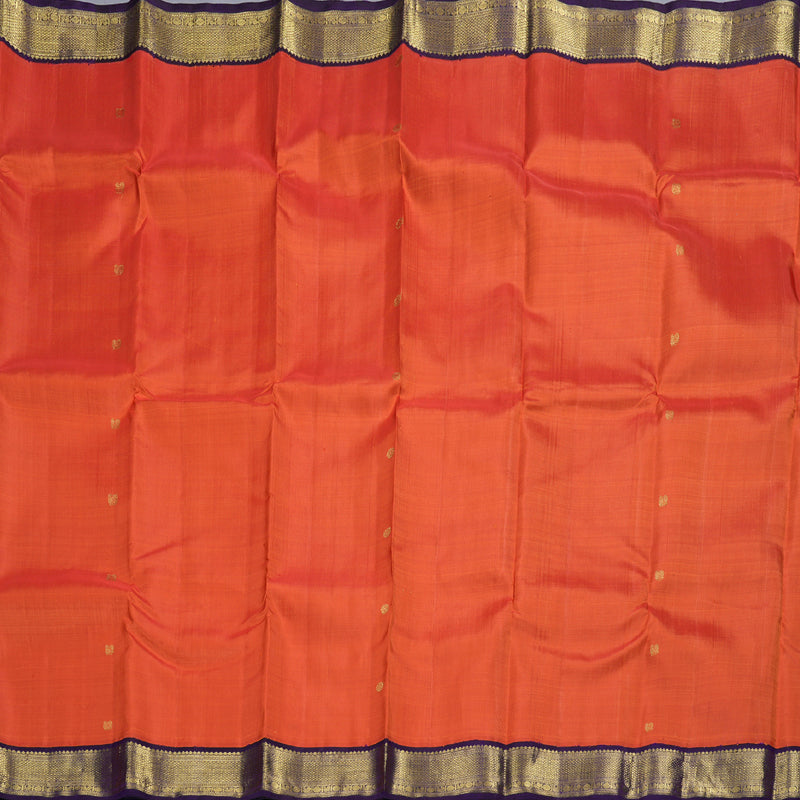 Hayagrivas Dark Orange Handloom Kanjivaram Silk Saree with Dark Purple Border KBD1526A1-1