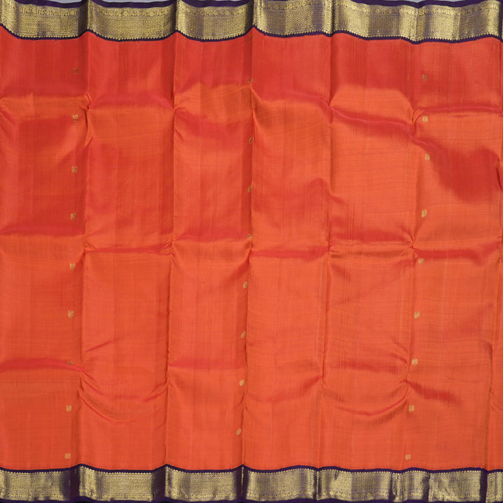 Hayagrivas Dark Orange Handloom Kanjivaram Silk Saree with Dark Purple Border KBD1526A1-1