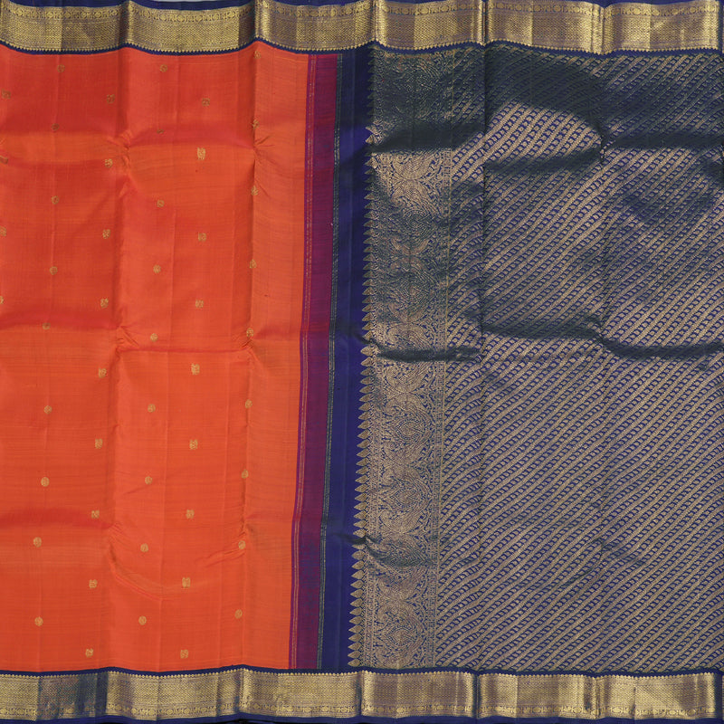 Hayagrivas Dark Orange Handloom Kanjivaram Silk Saree with Dark Purple Border KBD1526A1-1