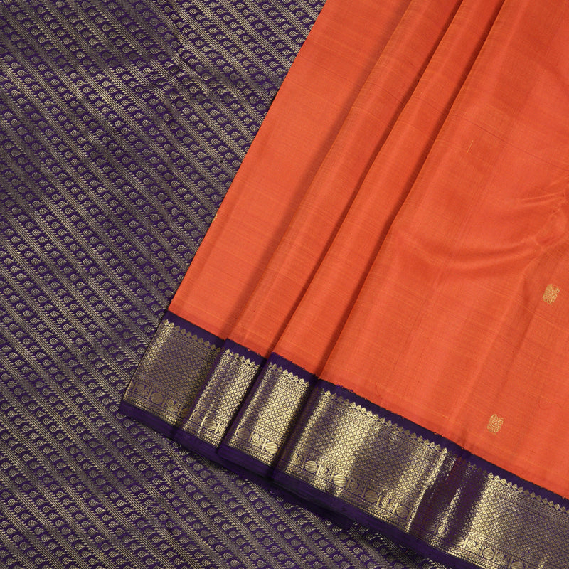 Hayagrivas Dark Orange Handloom Kanjivaram Silk Saree with Dark Purple Border KBD1526A1-1