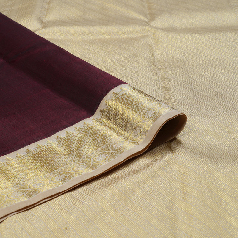 Hayagrivas Wine Maroon Handloom Kanjivaram Silk Saree with Sandal Beige Border KBD1526A2-1