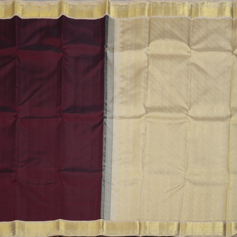 Hayagrivas Wine Maroon Handloom Kanjivaram Silk Saree with Sandal Beige Border KBD1526A2-1