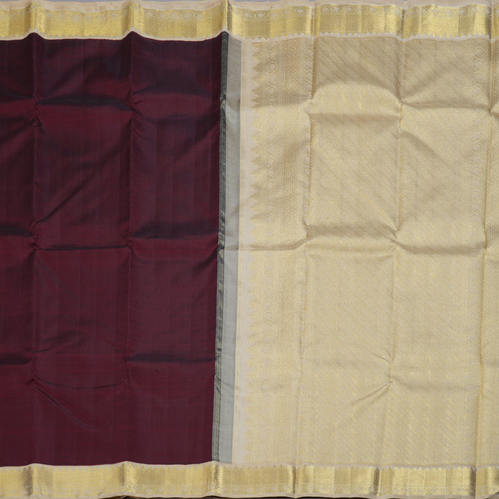 Hayagrivas Wine Maroon Handloom Kanjivaram Silk Saree with Sandal Beige Border KBD1526A2-1