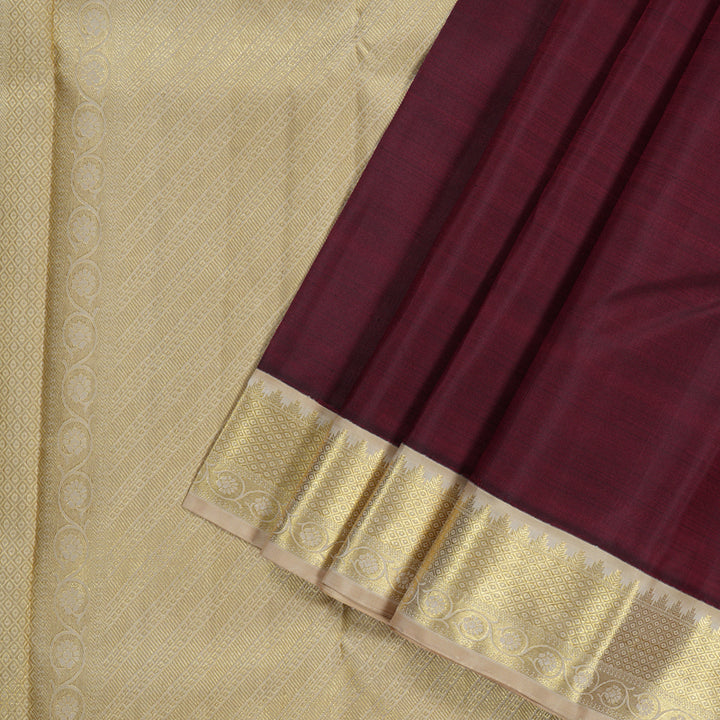 Hayagrivas Wine Maroon Handloom Kanjivaram Silk Saree with Sandal Beige Border KBD1526A2-1