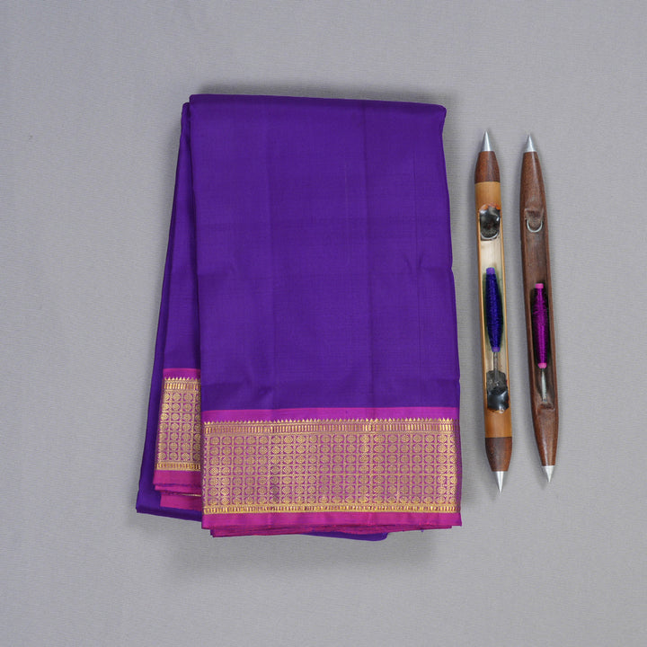 Hayagrivas Royal Purplish Blue Handloom Kanjivaram Silk Saree with Purple Border KBD1527A1-2