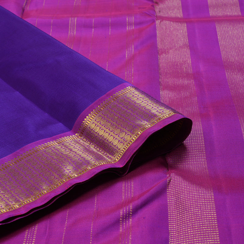 Hayagrivas Royal Purplish Blue Handloom Kanjivaram Silk Saree with Purple Border KBD1527A1-2