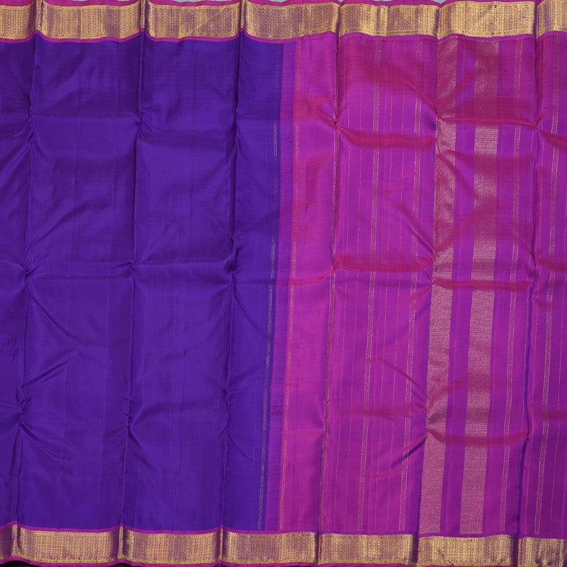 Hayagrivas Royal Purplish Blue Handloom Kanjivaram Silk Saree with Purple Border KBD1527A1-2