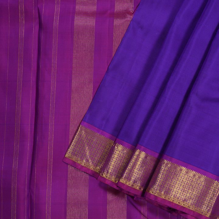 Hayagrivas Royal Purplish Blue Handloom Kanjivaram Silk Saree with Purple Border KBD1527A1-2