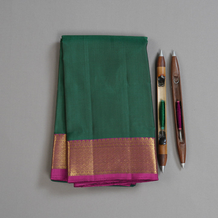 Hayagrivas Regal Bottle Green Handloom Kanjivaram Silk Saree with Purple Border KBD1527A1-3