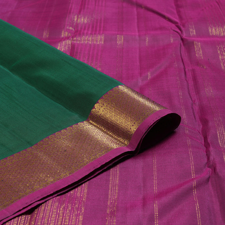 Hayagrivas Regal Bottle Green Handloom Kanjivaram Silk Saree with Purple Border KBD1527A1-3