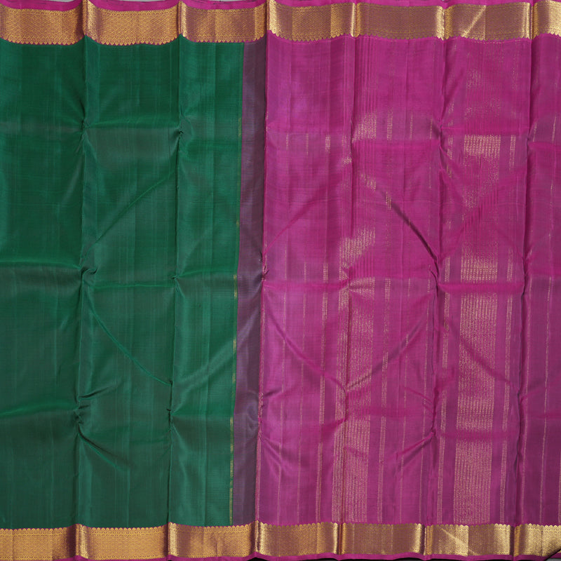 Hayagrivas Regal Bottle Green Handloom Kanjivaram Silk Saree with Purple Border KBD1527A1-3