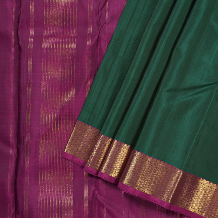 Hayagrivas Regal Bottle Green Handloom Kanjivaram Silk Saree with Purple Border KBD1527A1-3