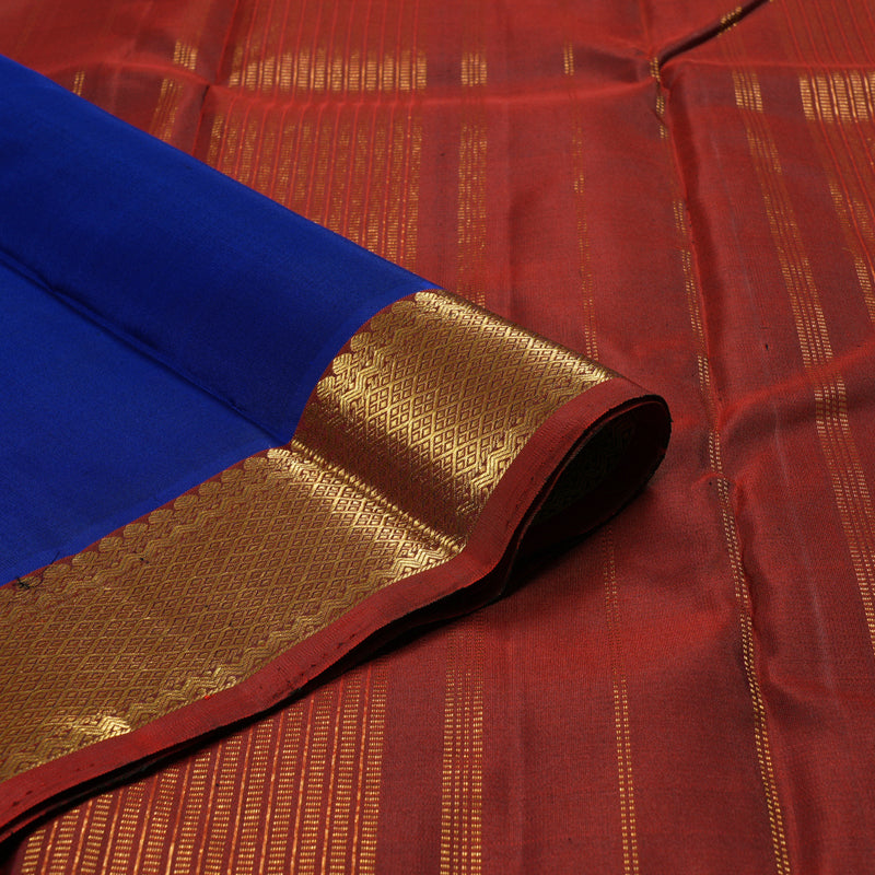 Hayagrivas Blue Handloom Kanjivaram Silk Saree with Wine Red Border KBD1527A1-4