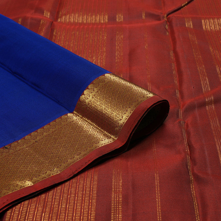 Hayagrivas Blue Handloom Kanjivaram Silk Saree with Wine Red Border KBD1527A1-4