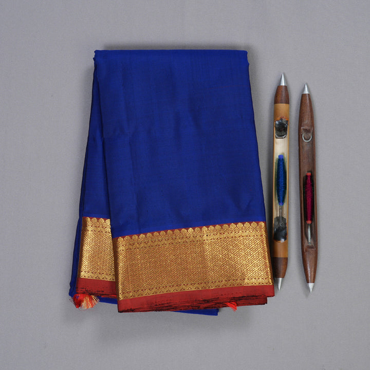 Hayagrivas Blue Handloom Kanjivaram Silk Saree with Wine Red Border KBD1527A1-4