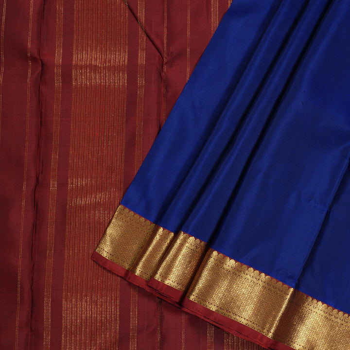 Hayagrivas Blue Handloom Kanjivaram Silk Saree with Wine Red Border KBD1527A1-4