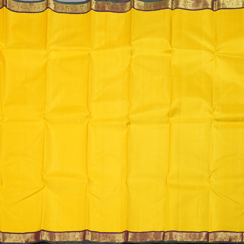 Hayagrivas Vibrant Yellow Handloom Kanjivaram Silk Saree with Dark Purple Border KBD1528A2-1