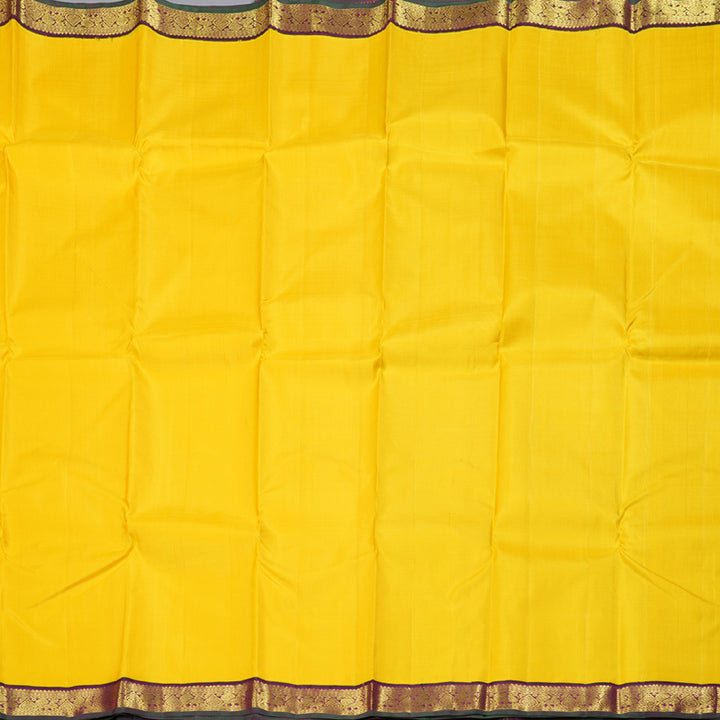 Hayagrivas Vibrant Yellow Handloom Kanjivaram Silk Saree with Dark Purple Border KBD1528A2-1
