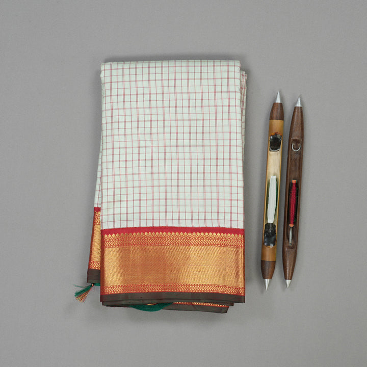 Hayagrivas Handloom Powder Green Kanjivaram Silk Saree with Red border KBD1528A5-1