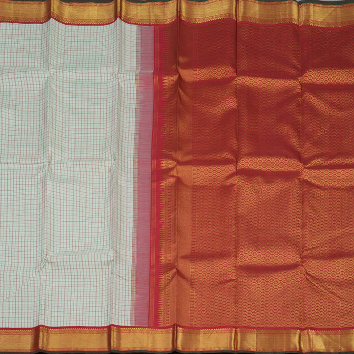 Hayagrivas Handloom Powder Green Kanjivaram Silk Saree with Red border KBD1528A5-1