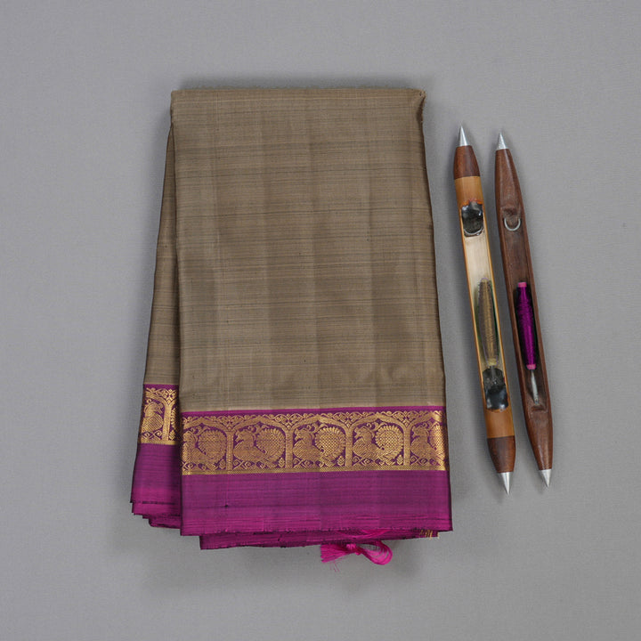 Hayagrivas Chocolate Brown Handloom Kanjivaram Silk Saree with Purple Border KBD1530A10-1