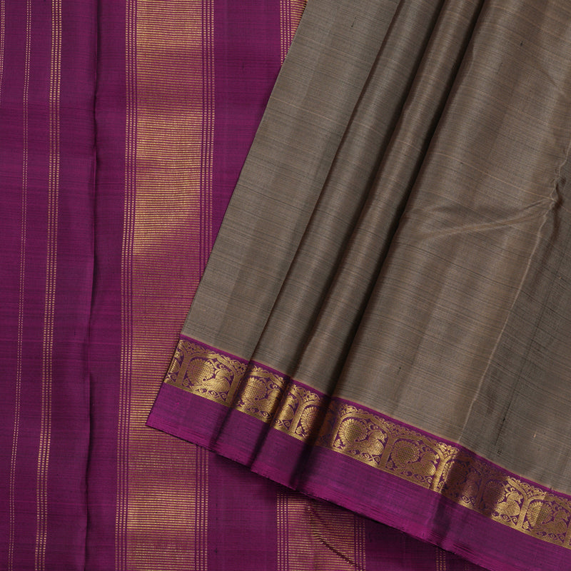 Hayagrivas Chocolate Brown Handloom Kanjivaram Silk Saree with Purple Border KBD1530A10-1