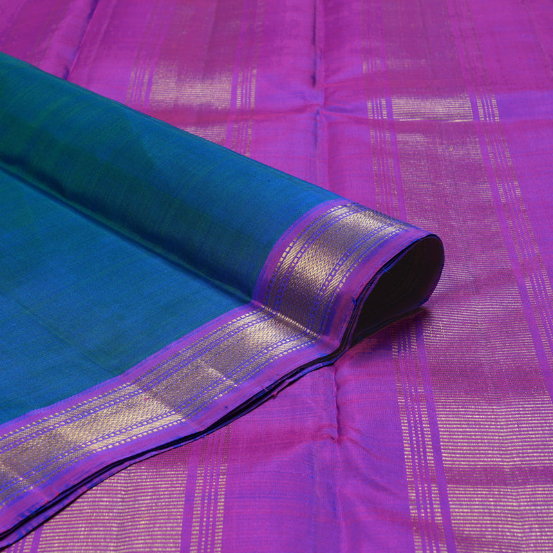 Hayagrivas Peacock Blue Handloom Kanjivaram Silk Saree with Purple Border KBD1530A2-1