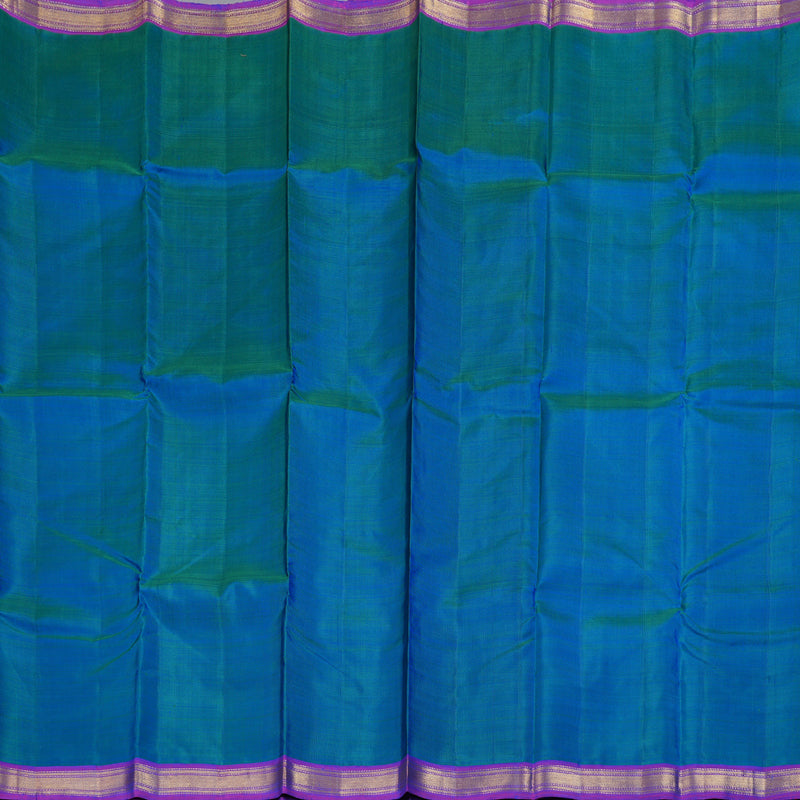 Hayagrivas Peacock Blue Handloom Kanjivaram Silk Saree with Purple Border KBD1530A2-1