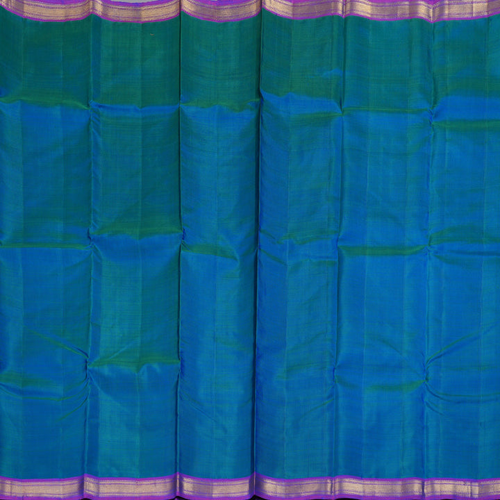 Hayagrivas Peacock Blue Handloom Kanjivaram Silk Saree with Purple Border KBD1530A2-1