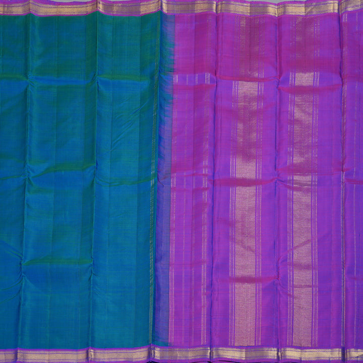 Hayagrivas Peacock Blue Handloom Kanjivaram Silk Saree with Purple Border KBD1530A2-1