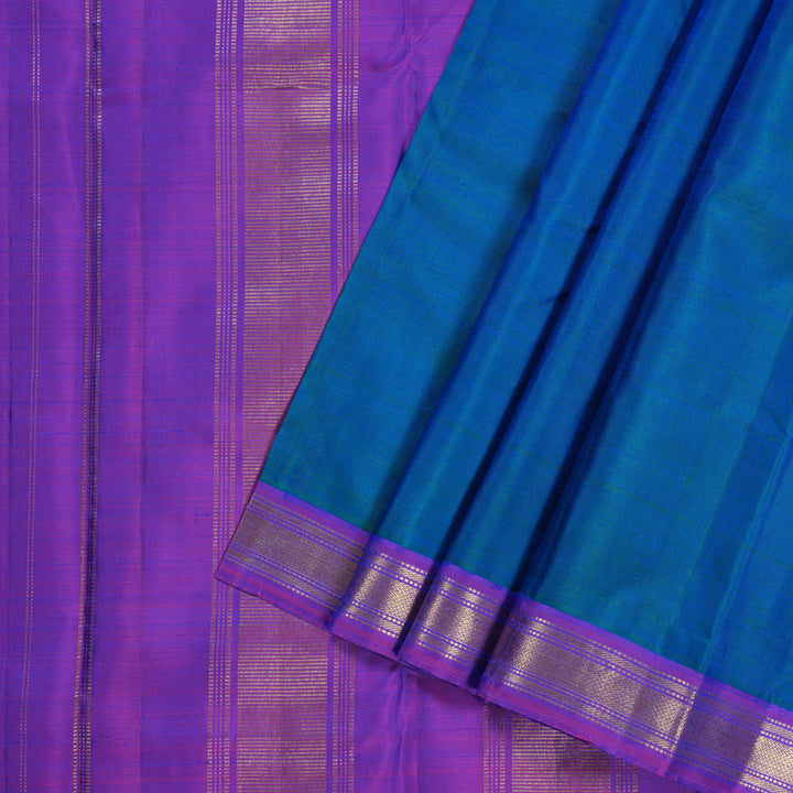 Hayagrivas Peacock Blue Handloom Kanjivaram Silk Saree with Purple Border KBD1530A2-1