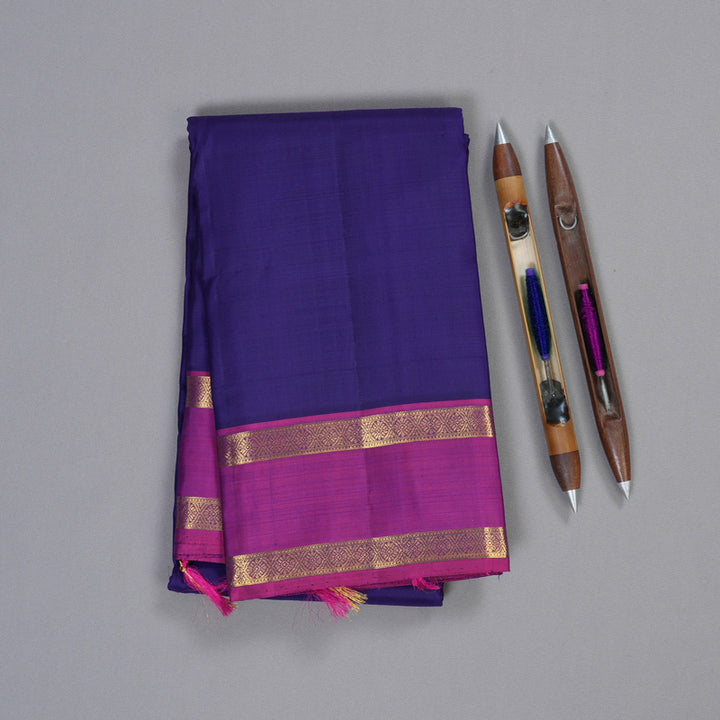 Hayagrivas Blue Handloom Kanjivaram Silk Saree with Purple Border KBD1530A3-1
