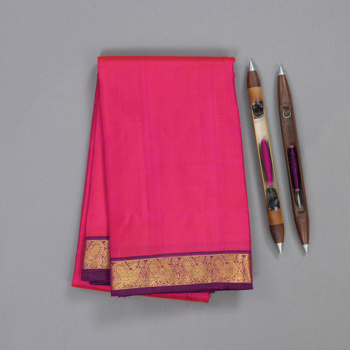Hayagrivas Orangish Pink Handloom Kanjivaram Silk Saree with Dark Purple Border KBD1530A4-1