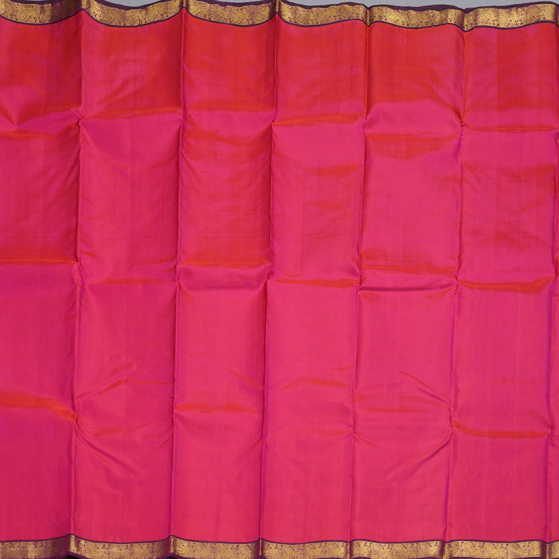 Hayagrivas Orangish Pink Handloom Kanjivaram Silk Saree with Dark Purple Border KBD1530A4-1