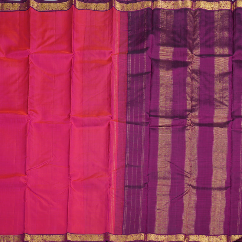 Hayagrivas Orangish Pink Handloom Kanjivaram Silk Saree with Dark Purple Border KBD1530A4-1