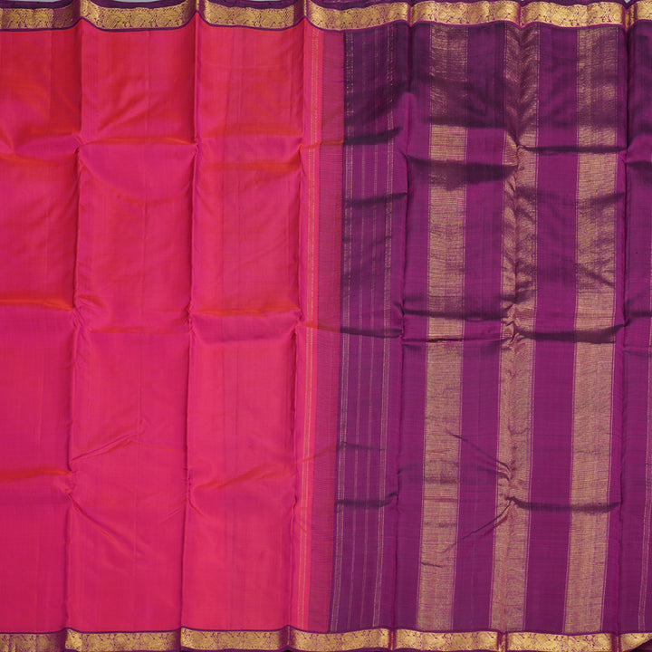 Hayagrivas Orangish Pink Handloom Kanjivaram Silk Saree with Dark Purple Border KBD1530A4-1