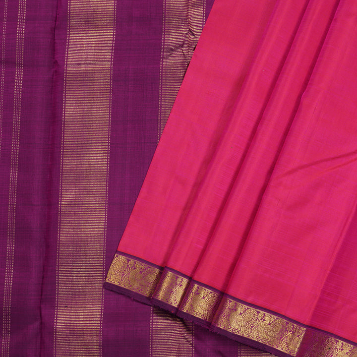 Hayagrivas Orangish Pink Handloom Kanjivaram Silk Saree with Dark Purple Border KBD1530A4-1