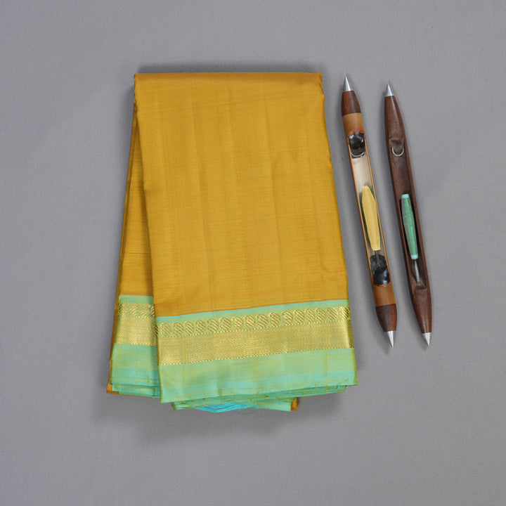 Hayagrivas Mustard Yellow Handloom Kanjivaram Silk Saree with Sea Blue Border KBD1530A5-1