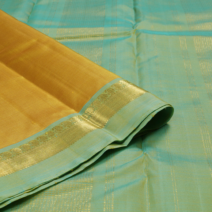 Hayagrivas Mustard Yellow Handloom Kanjivaram Silk Saree with Sea Blue Border KBD1530A5-1