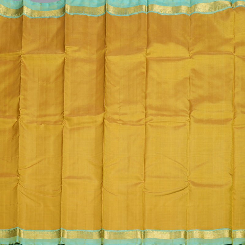 Hayagrivas Mustard Yellow Handloom Kanjivaram Silk Saree with Sea Blue Border KBD1530A5-1