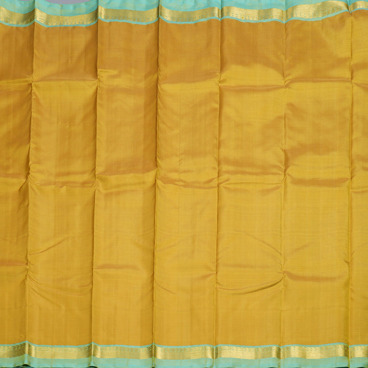 Hayagrivas Mustard Yellow Handloom Kanjivaram Silk Saree with Sea Blue Border KBD1530A5-1