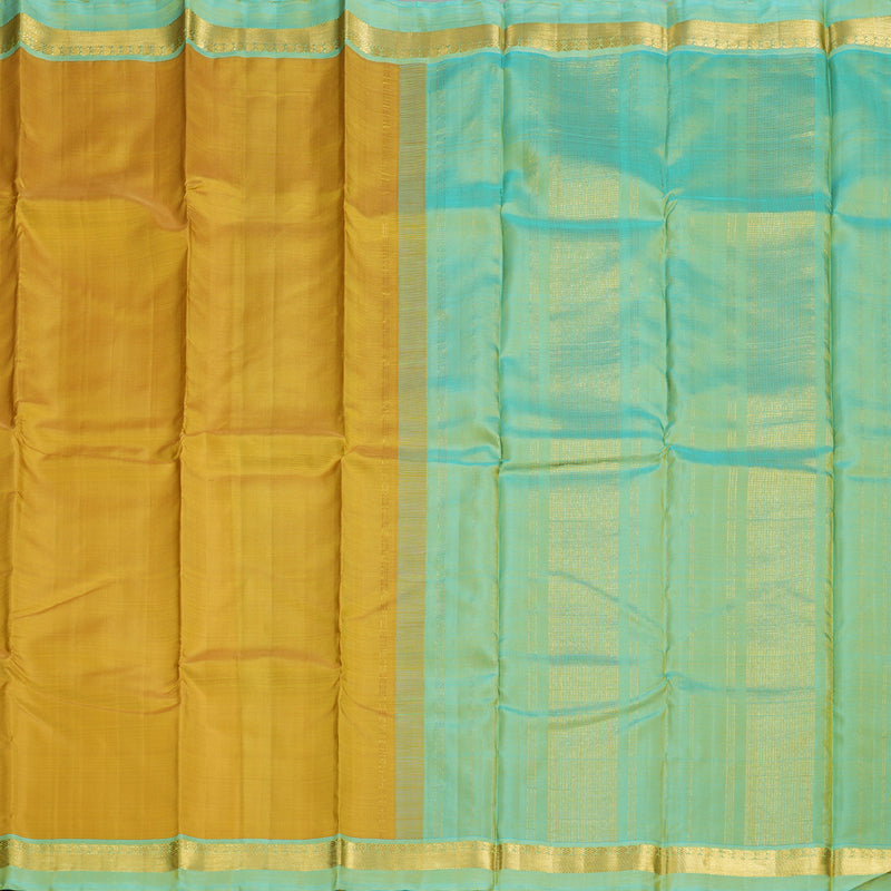Hayagrivas Mustard Yellow Handloom Kanjivaram Silk Saree with Sea Blue Border KBD1530A5-1