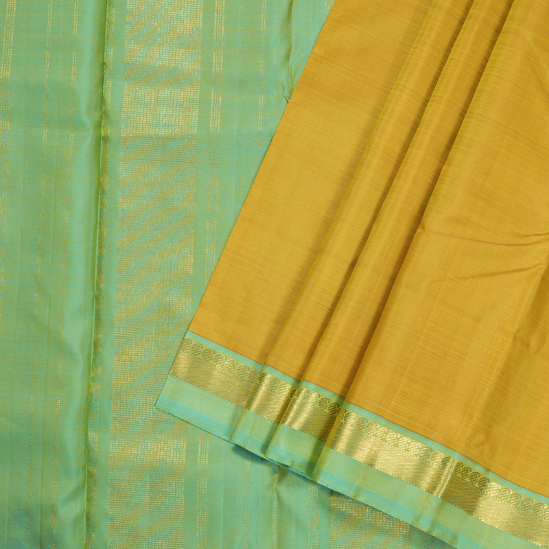 Hayagrivas Mustard Yellow Handloom Kanjivaram Silk Saree with Sea Blue Border KBD1530A5-1
