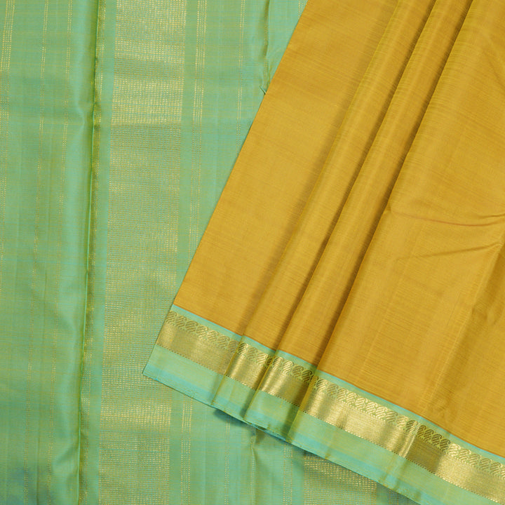 Hayagrivas Mustard Yellow Handloom Kanjivaram Silk Saree with Sea Blue Border KBD1530A5-1