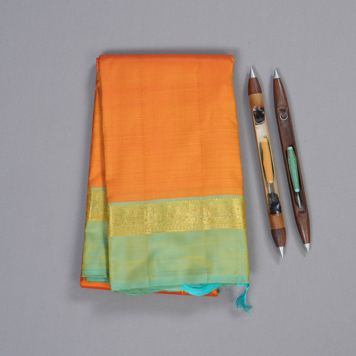 Hayagrivas Mango Yellow Handloom Kanjivaram Silk Saree with Dual Tone (Sea Blue With Yellow) Border KBD1530A7-1