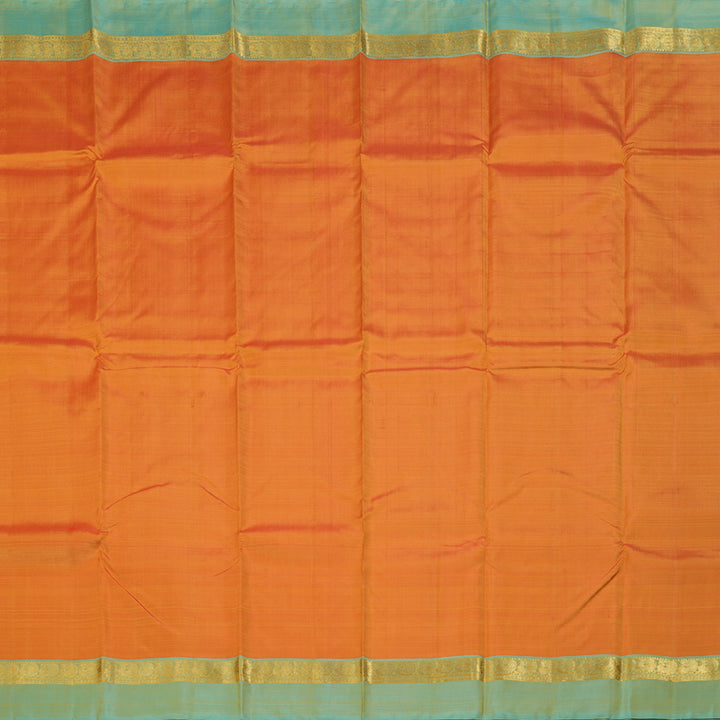 Hayagrivas Mango Yellow Handloom Kanjivaram Silk Saree with Dual Tone (Sea Blue With Yellow) Border KBD1530A7-1